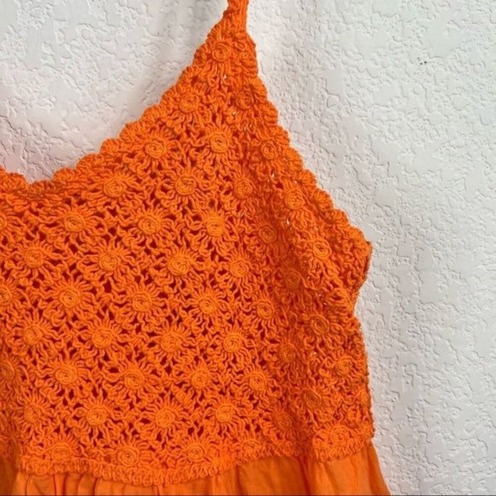 Poupette St Barth Crochet Knit Eyelet Lace Orange Tank - Picture 2 of 4